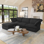 L-shape Linen Multiple Cushions Sofa Upholstered Sectional Sofa with Storage Ottoman