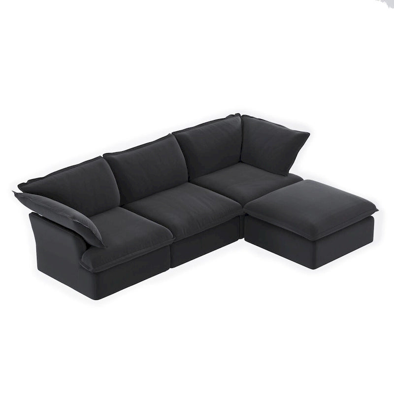 L-shape Linen Multiple Cushions Sofa Upholstered Sectional Sofa with Storage Ottoman