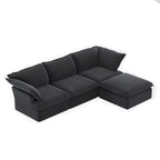 L-shape Linen Multiple Cushions Sofa Upholstered Sectional Sofa with Storage Ottoman