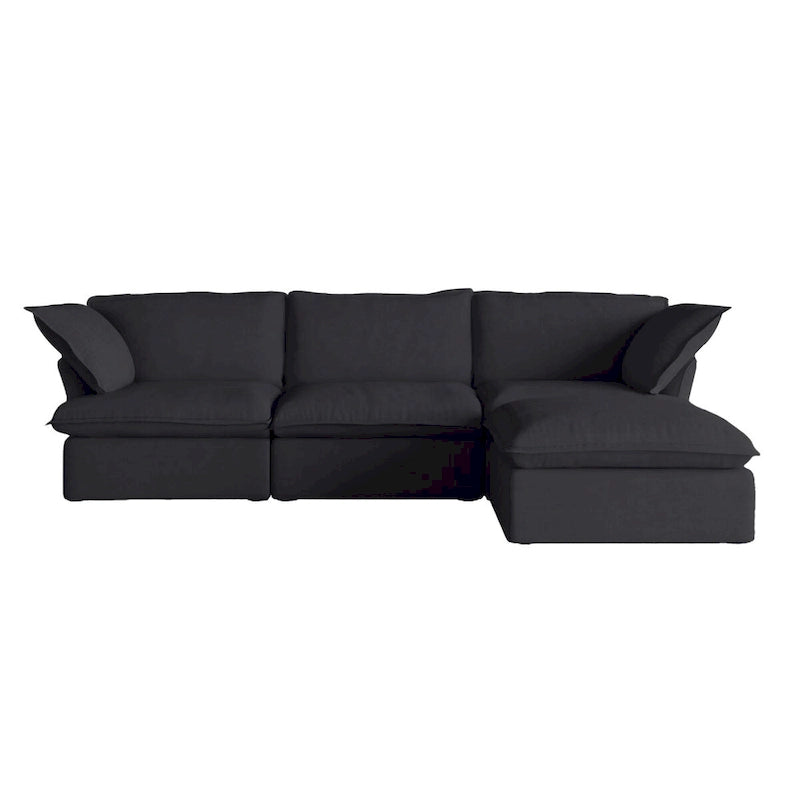 L-shape Linen Multiple Cushions Sofa Upholstered Sectional Sofa with Storage Ottoman