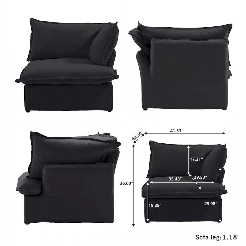 L-shape Linen Multiple Cushions Sofa Upholstered Sectional Sofa with Storage Ottoman