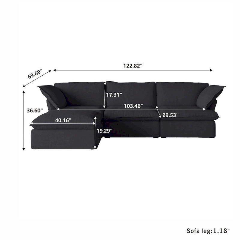 L-shape Linen Multiple Cushions Sofa Upholstered Sectional Sofa with Storage Ottoman