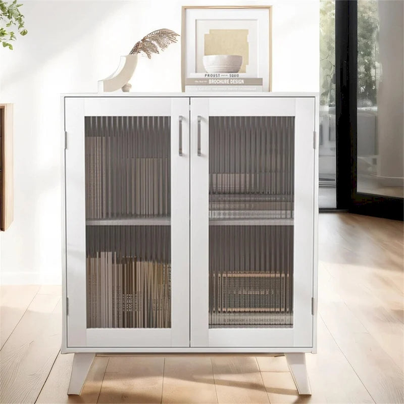 Modern Wood Bathroom Cabinet with 2 Glass Doors and Adjustable Shelf