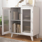 Modern Wood Bathroom Cabinet with 2 Glass Doors and Adjustable Shelf