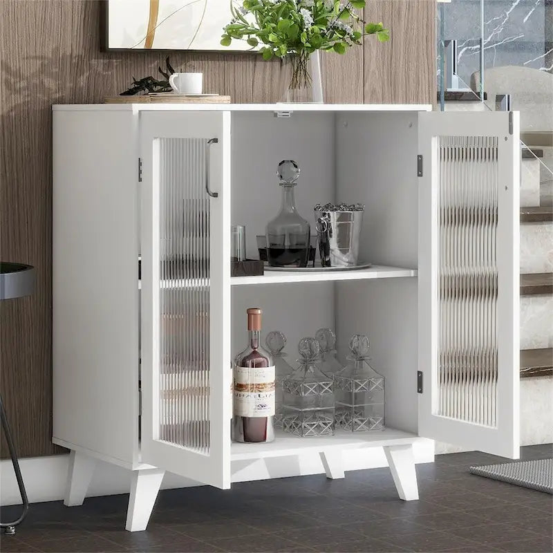 Modern Wood Bathroom Cabinet with 2 Glass Doors and Adjustable Shelf