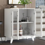 Modern Wood Bathroom Cabinet with 2 Glass Doors and Adjustable Shelf