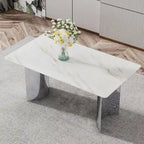 Modern minimalist dining table. White imitation marble glass sticker desktop