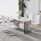 Modern minimalist dining table. White imitation marble glass sticker desktop