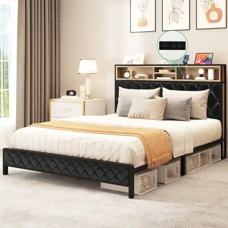 Moasis Upholstered Headboard Platform Bed Frame