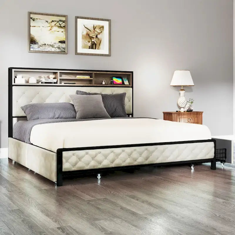 Moasis Upholstered Headboard Platform Bed Frame