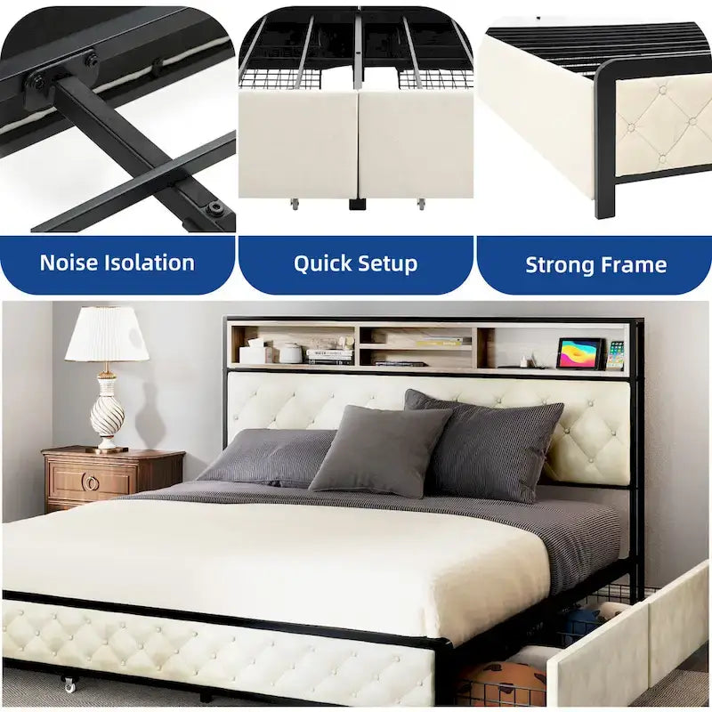 Moasis Upholstered Headboard Platform Bed Frame