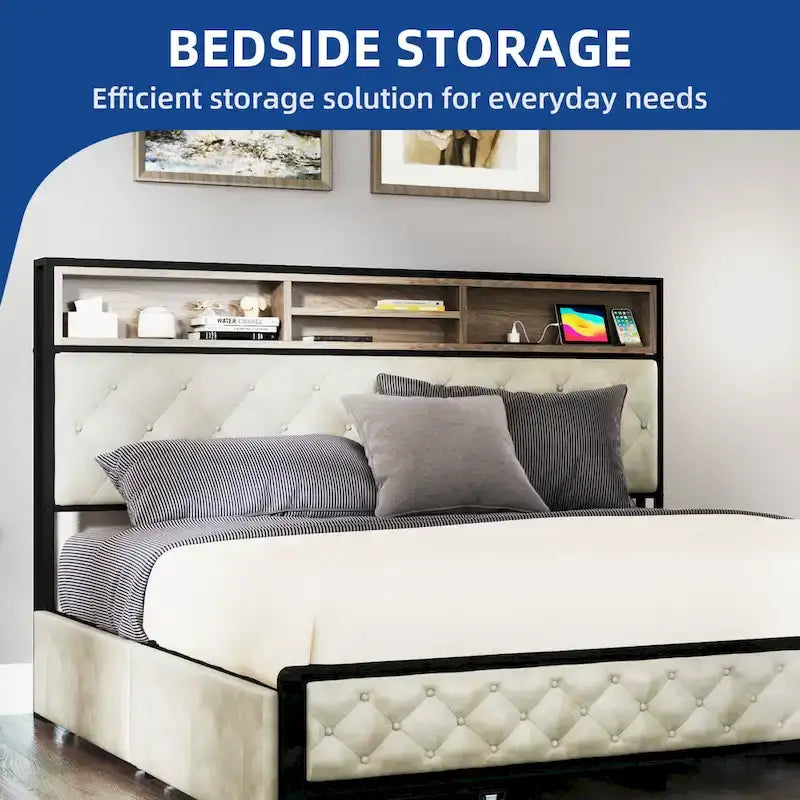 Moasis Upholstered Headboard Platform Bed Frame