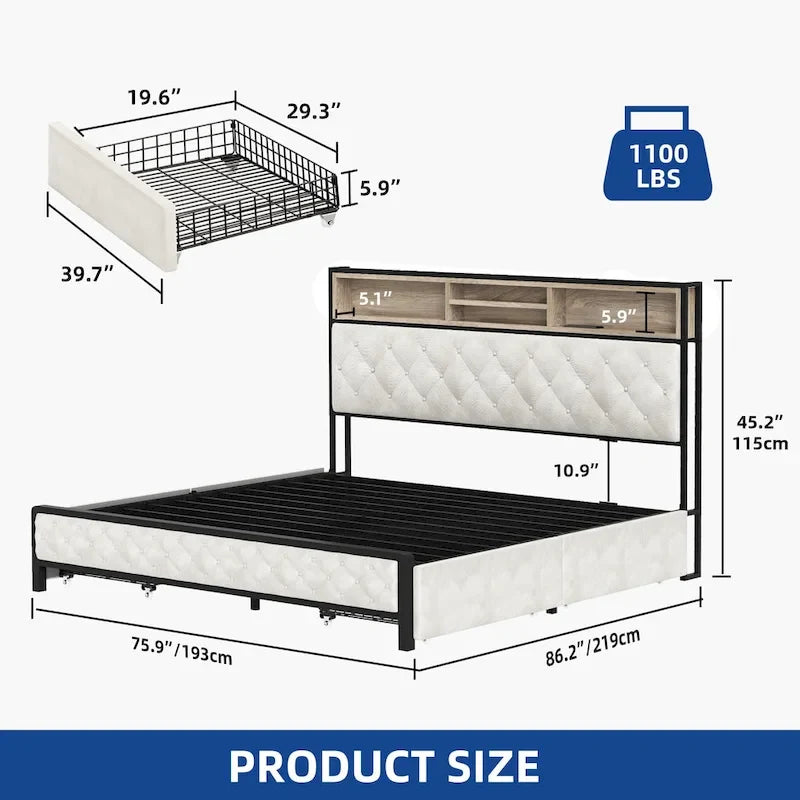 Moasis Upholstered Headboard Platform Bed Frame