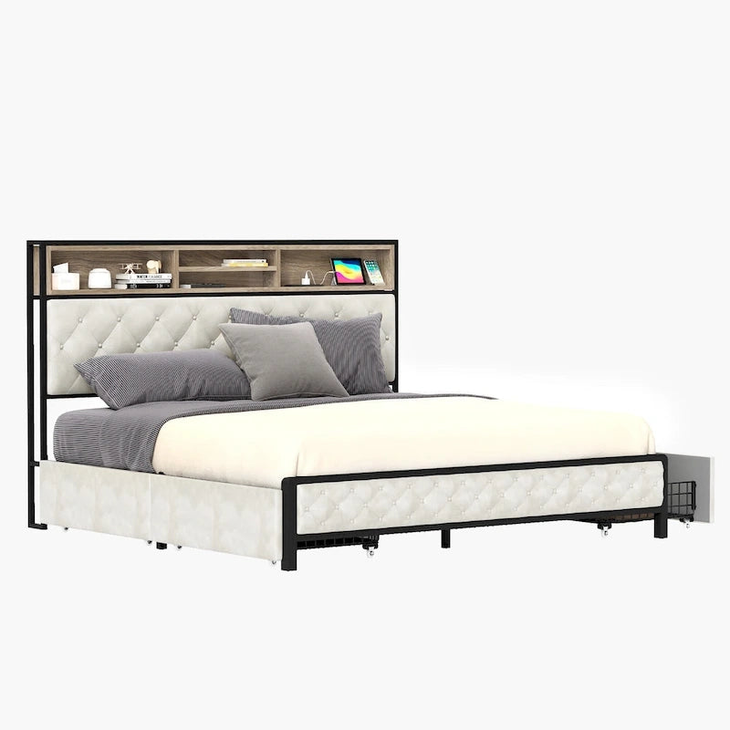 Moasis Upholstered Headboard Platform Bed Frame