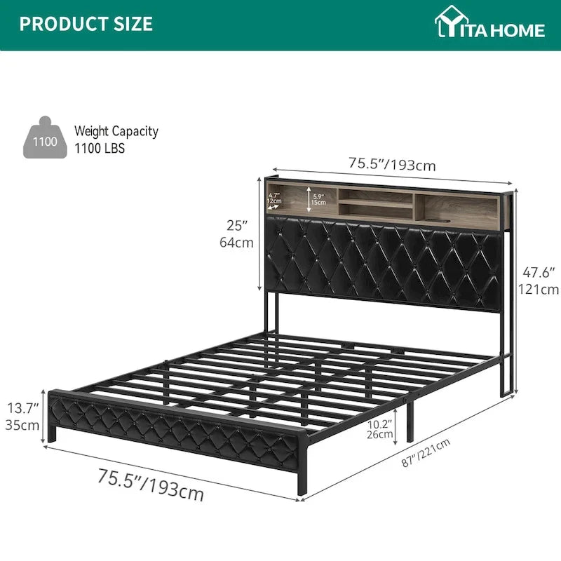 Moasis Upholstered Headboard Platform Bed Frame