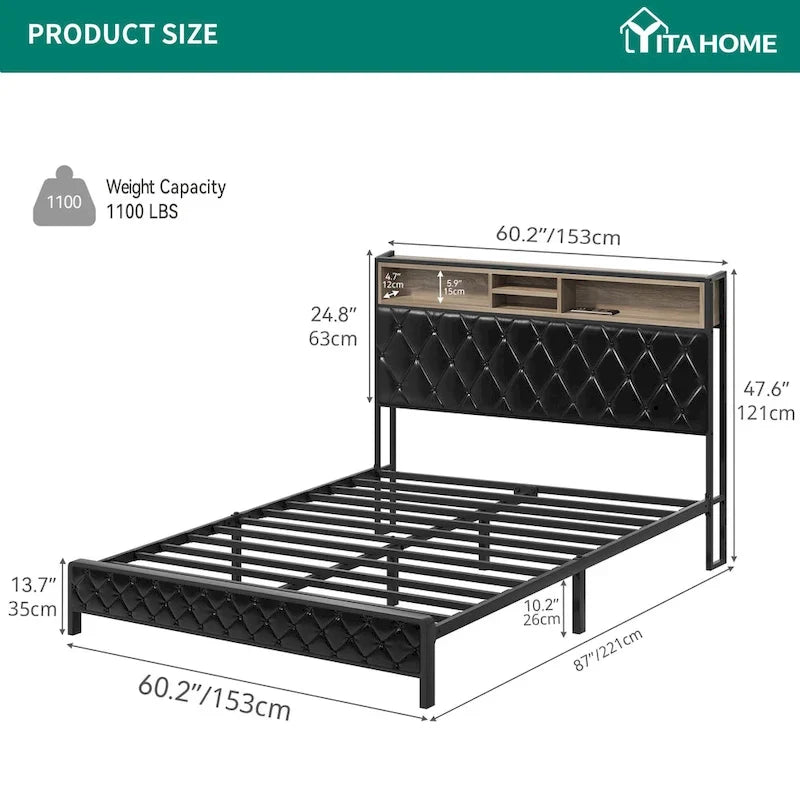 Moasis Upholstered Headboard Platform Bed Frame
