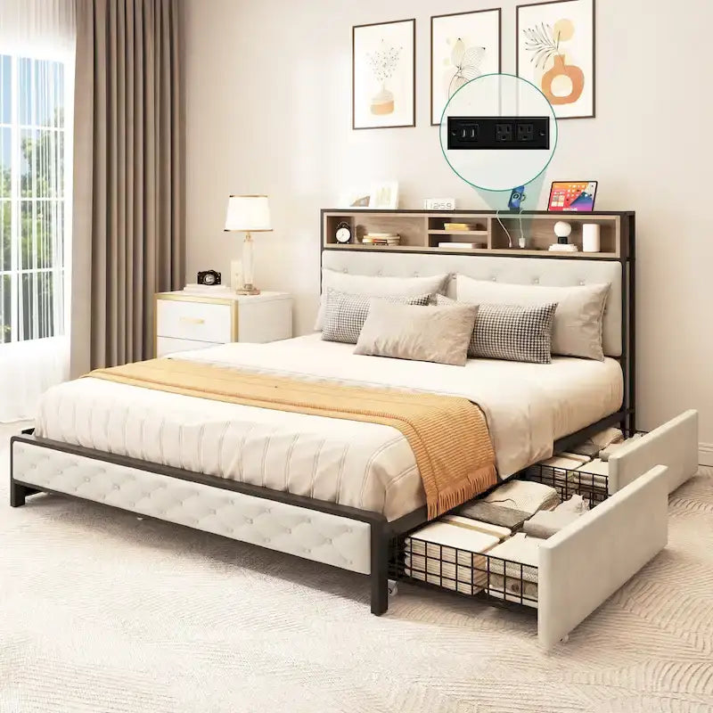 Moasis Upholstered Headboard Platform Bed Frame