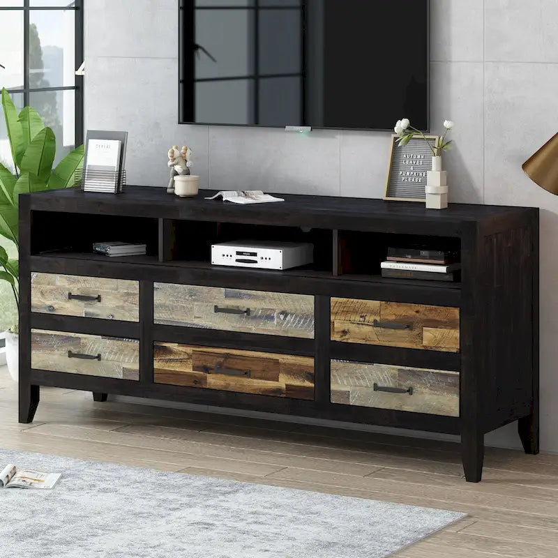 Retro Distressed Wooden TV Stand for TVs up to 65 Inches, Entertainment Center Media Console with 6 Drawers and 3 Shelves