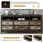 Retro Distressed Wooden TV Stand for TVs up to 65 Inches, Entertainment Center Media Console with 6 Drawers and 3 Shelves