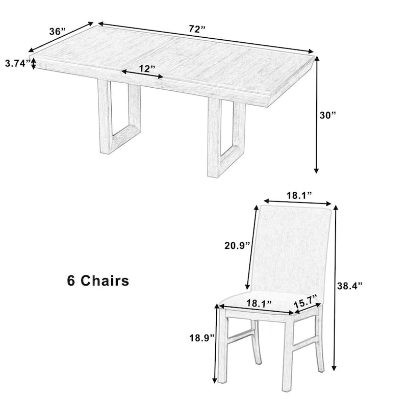 7-Piece 72  Extendable Dining Table Set w/ Butterfly Leaf and 6 Chairs