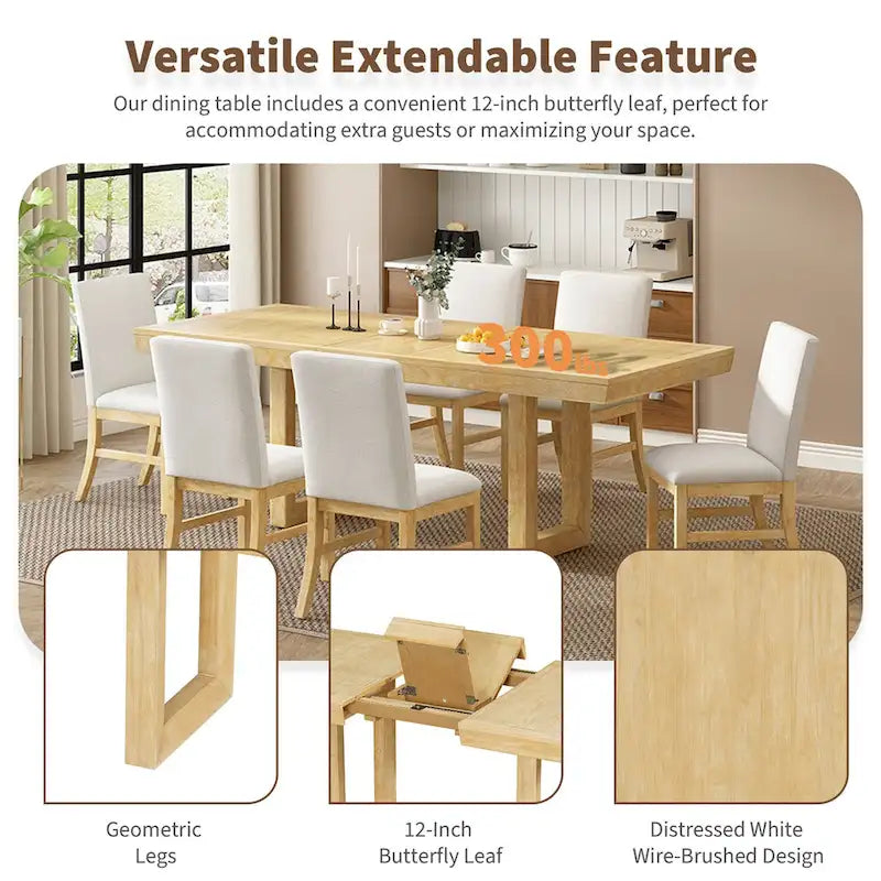7-Piece 72  Extendable Dining Table Set w/ Butterfly Leaf and 6 Chairs