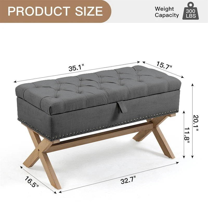 35 Inch Storage Ottoman,Button-Tufted Ottoman Linen Storage Bench