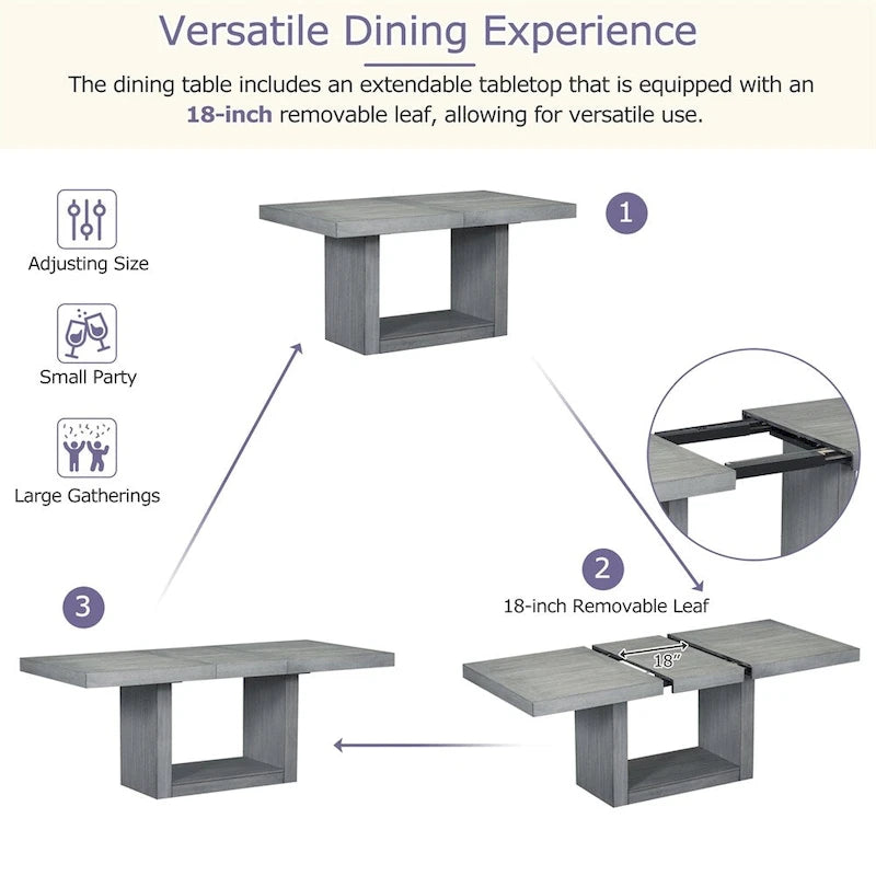 Contemporary 6-Piece 78inch Extendable Pedestal Dining Table Set