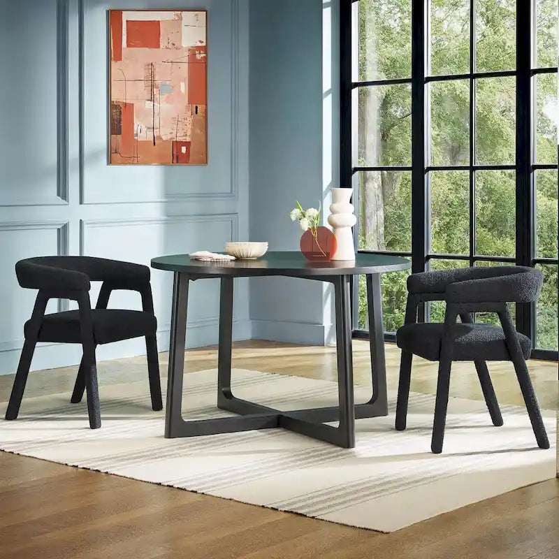 Middlebrook Modern Boucle Curved Solid Wood Dining Chair (Set of 2)