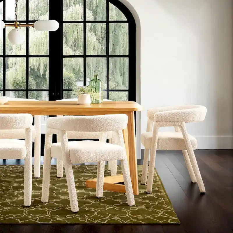 Middlebrook Modern Boucle Curved Solid Wood Dining Chair (Set of 2)