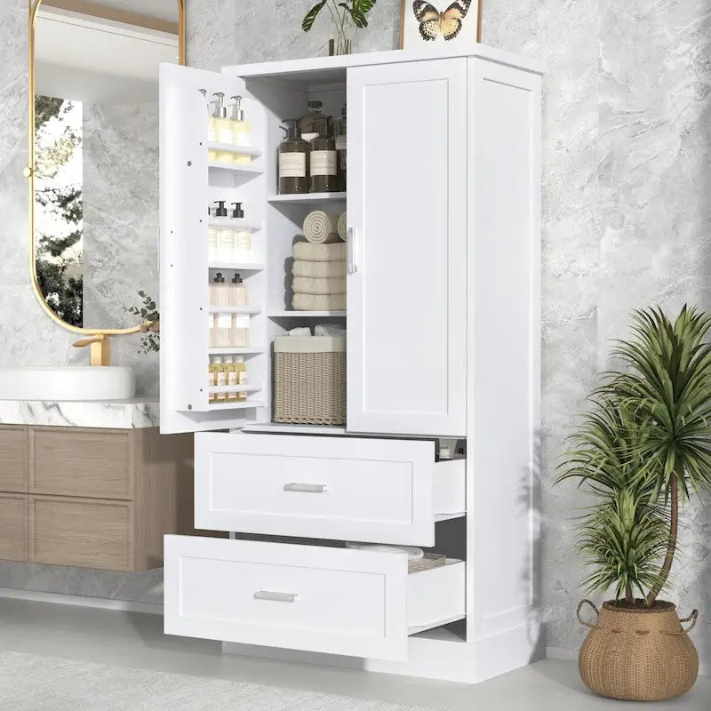 64  Tall Bathroom Storage Cabinet with Two Doors, Drawers