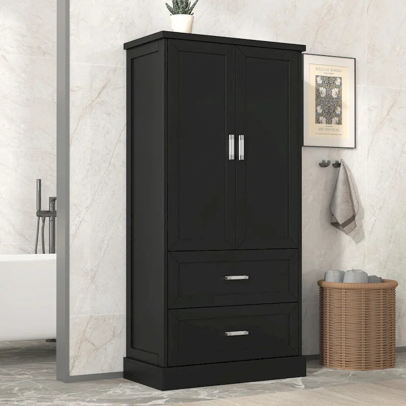 64  Tall Bathroom Storage Cabinet with Two Doors, Drawers