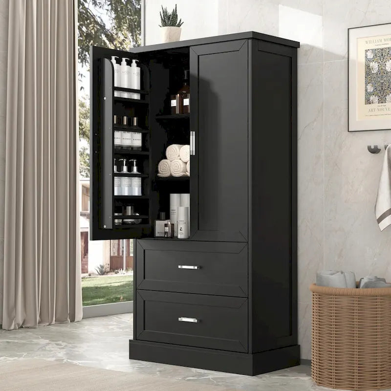 64  Tall Bathroom Storage Cabinet with Two Doors, Drawers