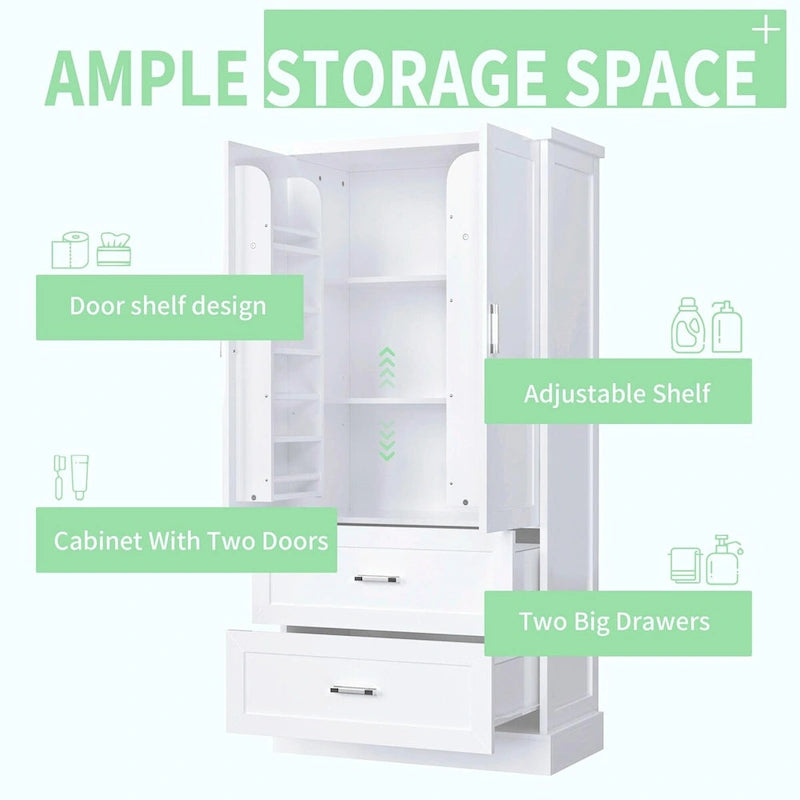 64  Tall Bathroom Storage Cabinet with Two Doors, Drawers