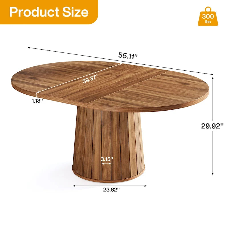 55.11 Inch Brown Wood Oval Conference Table with Wood Base for 6 People - N/A