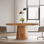 55.11 Inch Brown Wood Oval Conference Table with Wood Base for 6 People - N/A