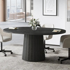 55.11 Inch Brown Wood Oval Conference Table with Wood Base for 6 People - N/A