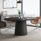 55.11 Inch Brown Wood Oval Conference Table with Wood Base for 6 People - N/A