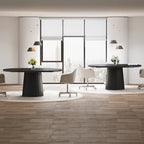 55.11 Inch Brown Wood Oval Conference Table with Wood Base for 6 People - N/A