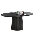 55.11 Inch Brown Wood Oval Conference Table with Wood Base for 6 People - N/A