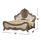 Faux Leather Bed with Button Tufted in Vintage Oak Finish