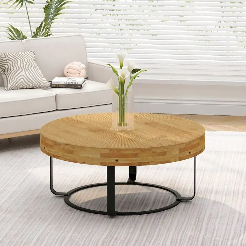 Modern Round Wooden Carving Pattern Coffee Table