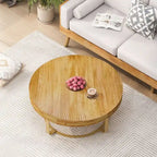 Modern Round Wooden Carving Pattern Coffee Table