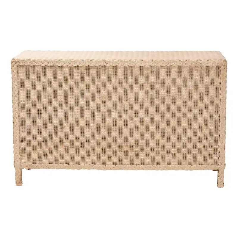 Lanica Japandi Sun-Bleached Braided Rattan 6-Drawer Dresser
