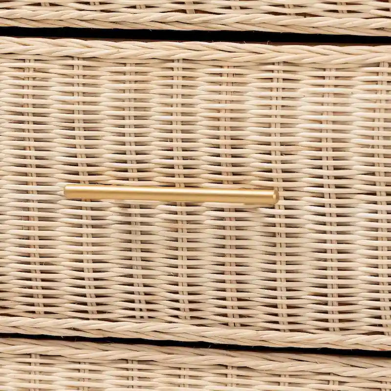 Lanica Japandi Sun-Bleached Braided Rattan 6-Drawer Dresser