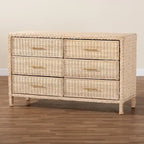 Lanica Japandi Sun-Bleached Braided Rattan 6-Drawer Dresser
