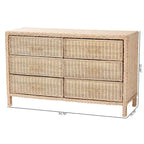Lanica Japandi Sun-Bleached Braided Rattan 6-Drawer Dresser