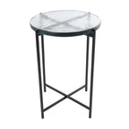 Metal X-Shaped Side End Accent Table with Textured Glass Tabletop - Gold or Black- Roche River Decor