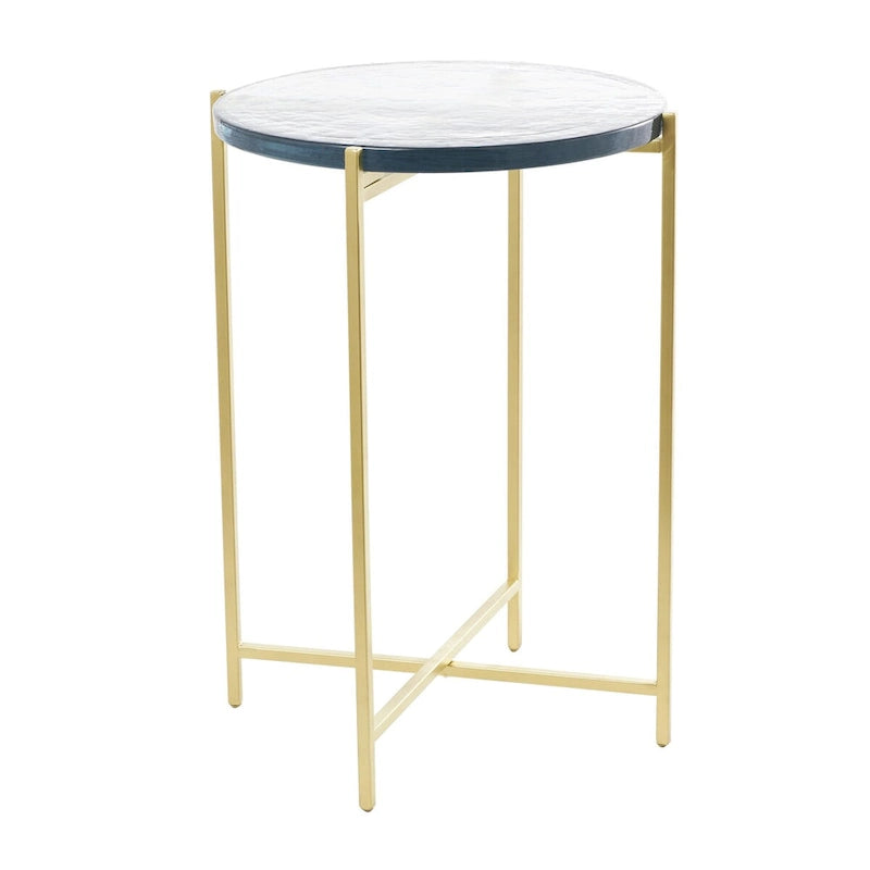 Metal X-Shaped Side End Accent Table with Textured Glass Tabletop - Gold or Black- Roche River Decor
