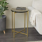 Metal X-Shaped Side End Accent Table with Textured Glass Tabletop - Gold or Black- Roche River Decor