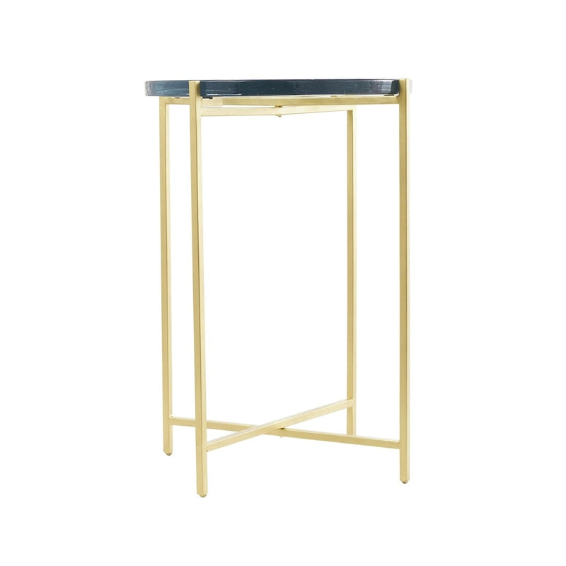 Metal X-Shaped Side End Accent Table with Textured Glass Tabletop - Gold or Black- Roche River Decor